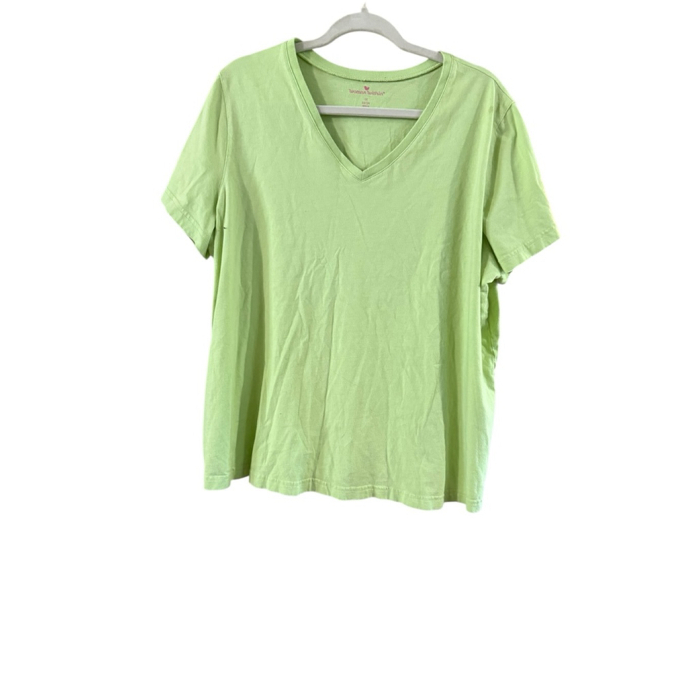 Woman Within Green Short Sleeve V Neck Tee 1X - Picture 7 of 9